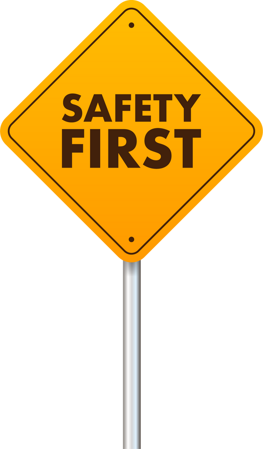 Safety First shield sign. Health and safety. Vector stock illustration.